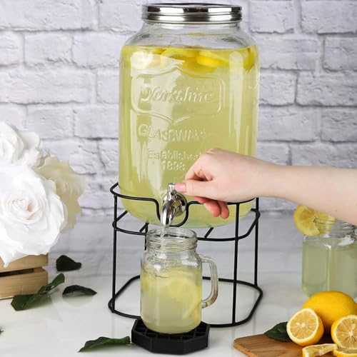 Image of Bellemax 4 LTR Glass Beverage Dispenser with Tap & Stand, Drink Dispensers for Beer, Water, Cocktails, Detox Drinks & More Perfect for Parties,Bars,Restaurants,Weddings Decoration,Daily Uses (BX-02)