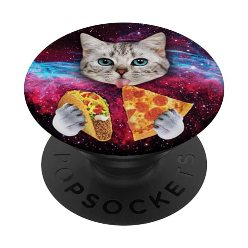 Funny Cute Space Cat Taco Pizza Galaxy Meme Universe Gift PopSockets PopGrip: Swappable Grip for Phones & Tablets PopSockets Standard PopGrip