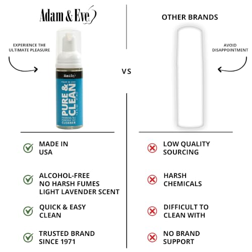 Image of Adam & Eve Sex Toy Cleaner, 4 In 1 Pure And Clean Foaming Adult Toy Cleaner, Fast Acting Misting Spray For Adult Toys, Vibrators, Dildos, Tea Tree Oil Formula Perfect for Gifting, No Residue, 1.6 oz