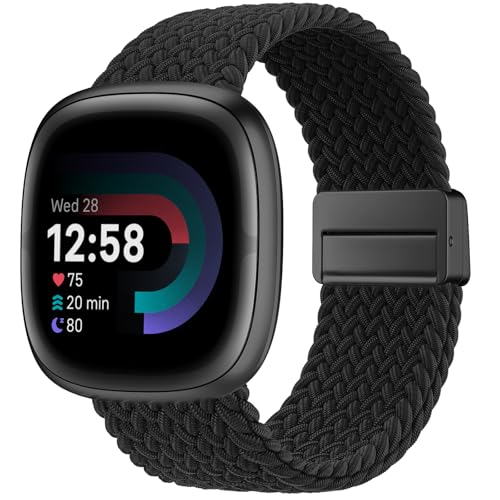 Higgs Braided Strap Compatible with Fitbit Versa 4/Fitbit Versa 3/Fitbit Sense 2/Fitbit Sense Straps for Women Men Nylon Elastic Magnetic Snap Replacement Watch Band for Versa 4/Versa 3/Sense 2/Sense