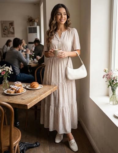 Image of ZESICA Women's 2026 Summer Spring Floral Boho Maxi Dresses Casual Short Sleeve V Neck A Line Flowy Beach Vacation Dress