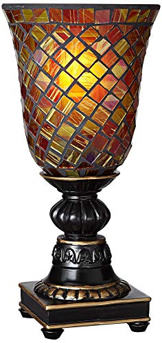 Regency Hill Traditional Accent Table Lamp 12\" High Dark Bronze Brown Amber Mosaic Glass Uplight Shade Decor for Bedroom Living Room Nightstand Bedside Office House Home Family Entryway