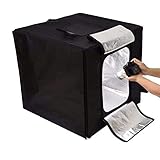 【Fácil de ensamblar】 Utilícelo Después de tres segundos de ensamblaje, puede desplegar este estudio LED de la caja de luz y colocarlo en cualquier superficie para obtener un muy buen fondo para artículos pequeños de fotografía de negocios, tomando fotos para productos.