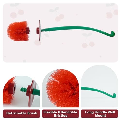 Image of DORA BRIDAL Toilet Brush and Holder Set, Cute Cherry Toilet Brush and Bowl with Long Handle, Bathroom Household Tool Cleaner Accessories for Cherry Shape Decor(1 Brush, 1 Holder) (Red, One Size)