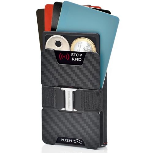 POCARDO Cartera delgada, Negro con costuras en contraste, Mit Münzfach und RFID-Blocker, Minimalista