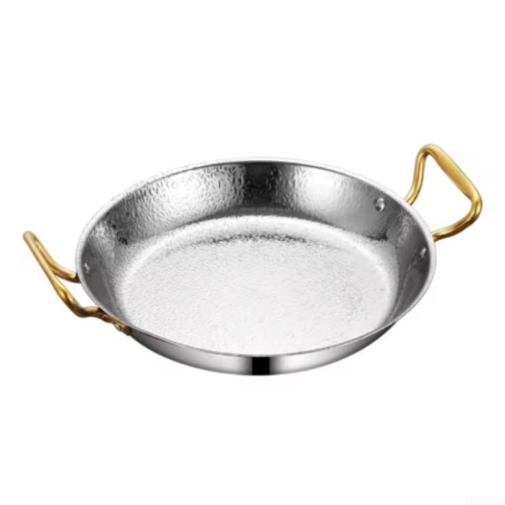 Paellera de acero inoxidable con base plana, sartén gruesa para gas e inducción, vajilla coreana con asas ergonómicas para guisar y freír, 35,5 x 29 x 4,5 cm (plateado)