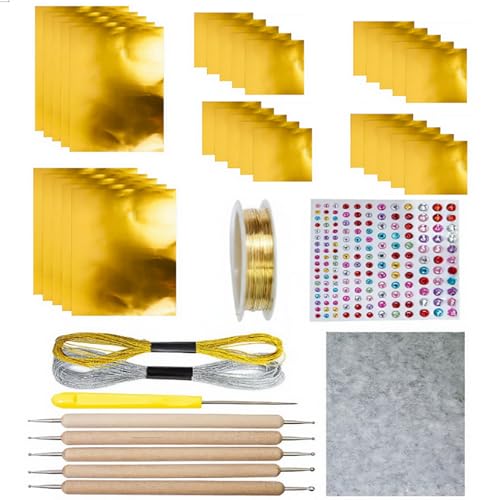 30Pcs Metal Embossing Foil Sheets Kit Gold/Silver Tin Aluminum Art Paper for Crafts Decorative DIY Handmade CarvingTool