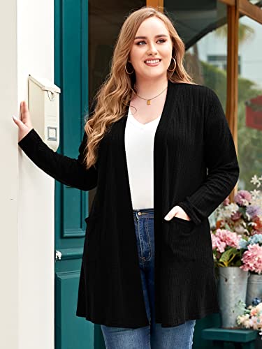 LARACE Open Front Knit Cardigan Sweaters for Women Plus Size Long Sleeve Tops with Pockets Lightweight for Winter3