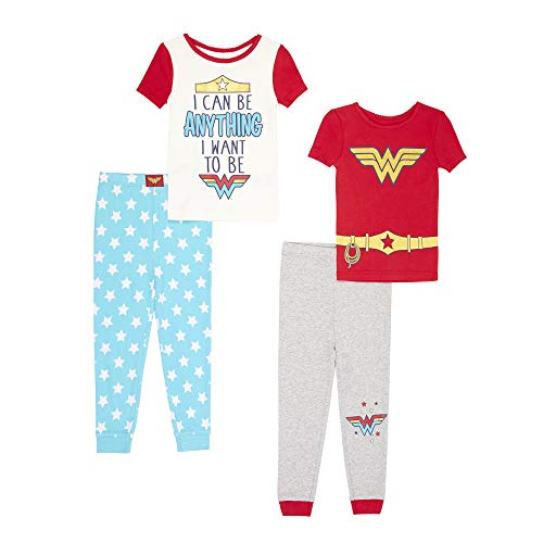 Wonder Woman Girls' Toddler 4 Piece Cotton Pajama Set