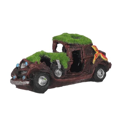 SUPVOX Adorno para Acuario de Resina con Decoración de Coche Hundido y Musgo Artificial, Tamaño Pequeño 14,3 X 6,6 X 6,1 Cm, Accesorio Decorativo para Peceras con Escondites para Peces