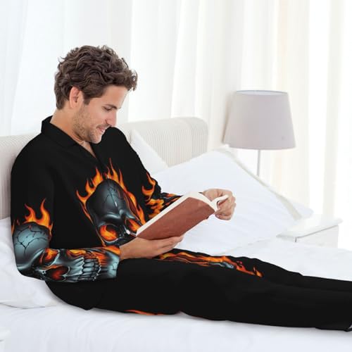Mens Pajamas Set - Flame Metal Skull Long Sleeve Sleepwear Nightwear Pjs Lounge Pajama Sets For Men3
