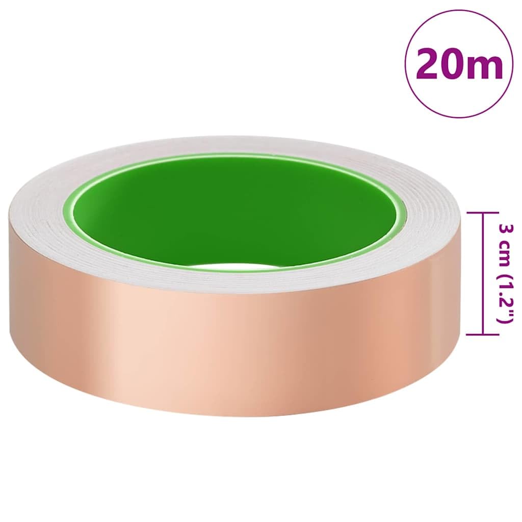 Cinta de cobre de 30 mm x 20 m, adhesivo de doble cara con adhesivo fuerte, fungicida, producto fitosanitario para jardín, césped, invernadero, planta de interior, árbol de frutas, verduras
