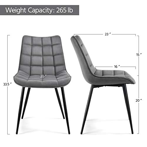 Yaheetech Dining Chairs Upholstered Velvet Side Chairs Modern Style Chairs With Cushioned Seat And Metal Legs For Kitchen Living Room Lounge, 2Pcs, Gray #TOP2