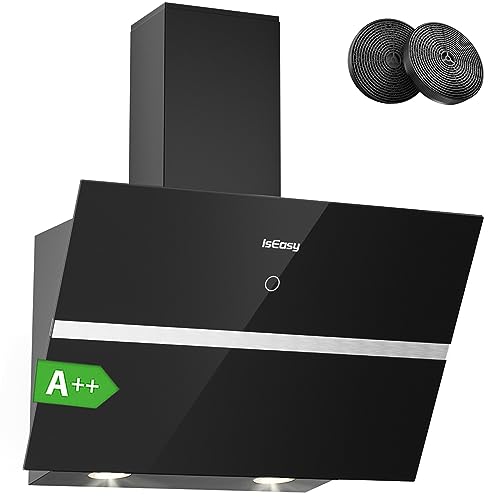 IsEasy Hotte de Cuisine Inclinée, Hottes Aspirantes 60cm, 578 m³/h Puissance d'aspiration élevée, Evacuation ou Recyclage, 4 Vitesses, 58 dB, Lumières LED, Fonction D'arrêt Différé (Classe A++) …