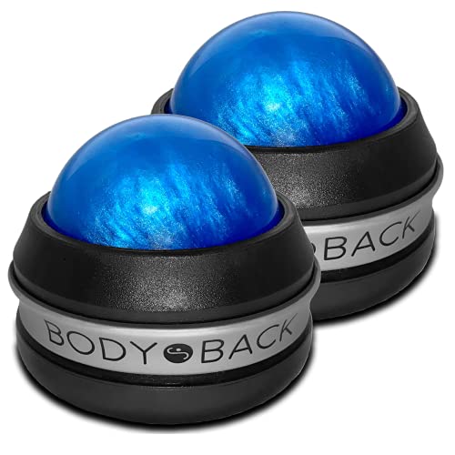 Body Back Massage Roller Ball for Foot, Back, Shoulder, Neck, and Joint Relief, Massager, Self-Massager, Manual Lacrosse Ball in Easy to Use Handheld Grip, 2 Pack, (Blue)