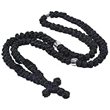 Tressify Set mit 2 handgefertigten orthodoxen Gebetsschnüre, schwarzes Wachs mit Kreuzanhänger, 28 cm, christliche Auto-Charms für Rückspiegel