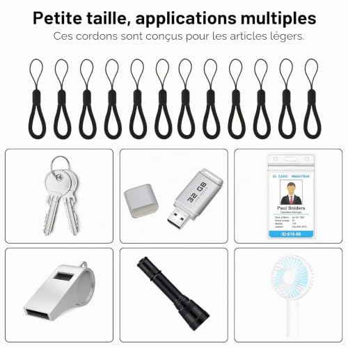 Cobee Lot de 12 Petites dragonnes de Poignet réglables en Nylon pour téléphone Portable, Appareil Photo, clés USB - 12 cm - Noir – vue 3