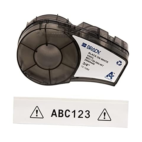 Brady Authentic (M21-750-595-WT) All-Weather Vinyl Label for Indoor/Outdoor ID, Lab and Equipment Labeling, Black on White- For M210, M210-LAB, M211, BMP21-PLUS and BMP21-LAB Printers, .75" W 21' L Cover