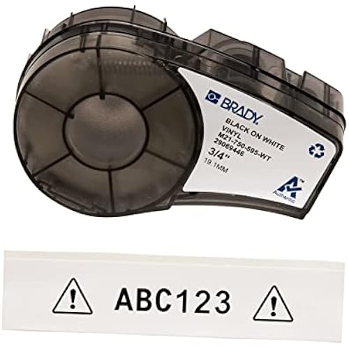 Brady Authentic (M21-750-595-WT) All-Weather Vinyl Label for Indoor/Outdoor ID, Lab and Equipment Labeling, Black on White- For M210, M210-LAB, M211, BMP21-PLUS and BMP21-LAB Printers, .75" W 21' L