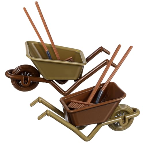ABOOFAN Miniature Wheelbarrow Model 2 Sets of Simulation Cart Models Micro Landscape Barrows Fairy Farm Tools Garden Decoration for Dioramas DIY Dollhouse Accessories