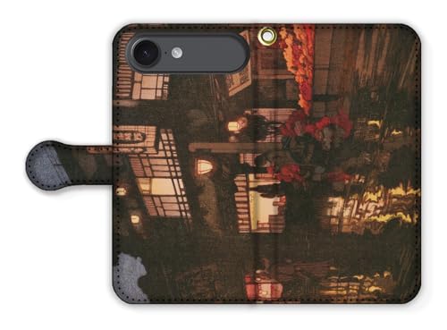 手帳型 iPhone17 Air互換 スマホケース 【アートシリーズ】 吉田博 ☆新版画☆ 浮世絵 絵画 芸術 アート 風景画 (神楽坂通 雨後の夜)