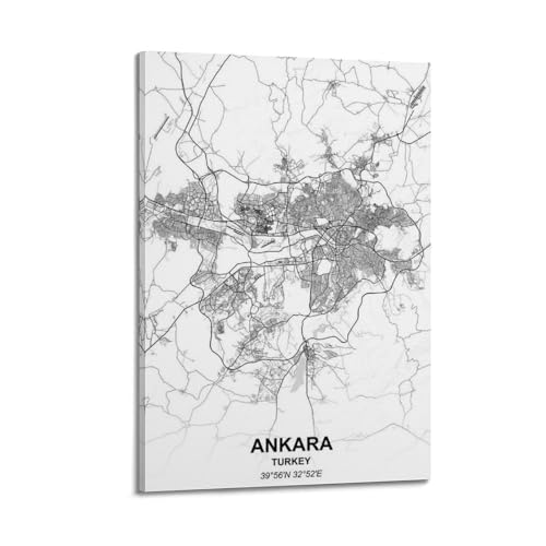 Poster de voyage Antalya CMHONLY avec carte bleue, art mural moderne sur toile encadrée 20x30 cm