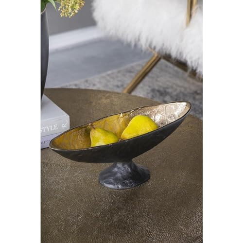 T2 CONCEPT Black and Gold Decorative Bowl with Round Stand Fruit Bowl Contemporary Home Accent Bowl for Tabletop Kitchen Island Countertop Sideboard 13.5” x 4.5”