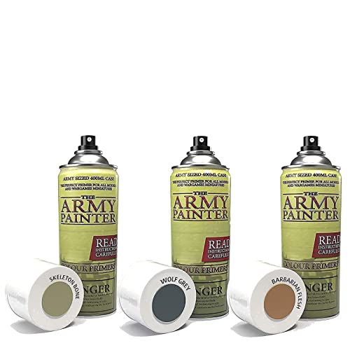 The Army Painter Color Primer, Barbarian Flesh Bundle With Wolf Grey, And Skeleton Bone, 400 Ml, 13.5 Oz - Acrylic Spray Undercoat For Miniature Painting #TOP8