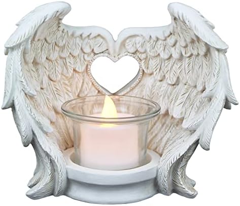 Norrclp Angel Wings Tealight Candle Holders, Prayer Candle Holder Memorial Gifts Angel Wings Home Decor (LED Tea Light and Cup Included)