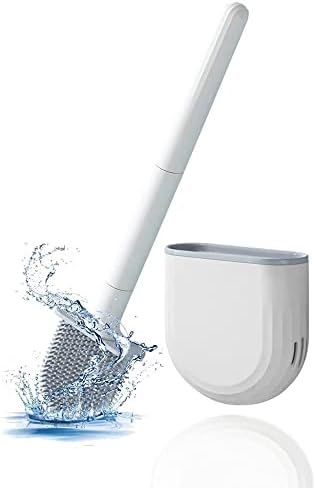 Toilet Brush and Holder Set for Bathroom, Compact Size for Storage and Organization with Ventilation Slots Base, Flexible Toilet Cleaning Bowl Brush Head with Silicone Bristles (1xToilet Brushes)