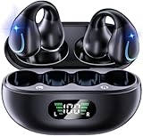 Open Ear Bone Conduction Headphones Bluetooth 5.3 Wireless Clip On Earbuds with Digital Display Charging Case 60 Hours Playtime Sport Earphones Built-in Mic IPX7 Waterproof for Running Fitness