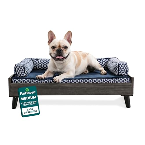 Image of Furhaven Elevated Dog Bed Frame for 30 inch x 20 inch Medium Dog Beds, Easy Assembly - Mid-Century Modern Bed Frame - Gray Wash, Medium