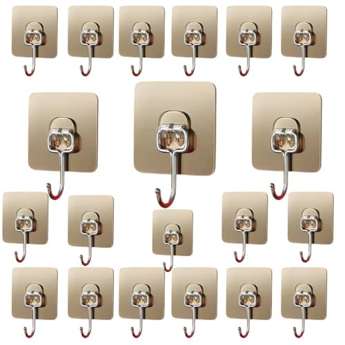 Image of Maxxic Labaratories (20 pcs) Self Adhesive Big Size Wall Hooks Heavy Duty for Hanging up to 10 kg | Nail Free Sticky Hooks for Wall Heavy Items Without Drilling, Transparent Wall Hanger Hook