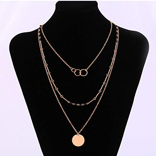 Preisvergleich Produktbild Jovono Boho mehrschichtige Chokerhalsketten mit Pailletten Anhänger Ring Doppel Schnalle geschichteten Halskette für Frauen und Mädchen (Gold)