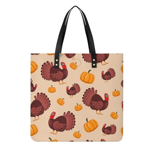 Sac shopping dinde et citrouille en toile motif automne pour femme 39x39cm