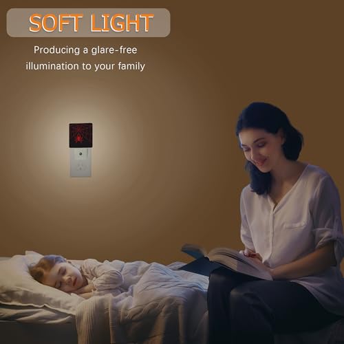 Image of YASHILAIYA Red Spider Web Night Light,Night Lights Plug into Wall for Boys Girls Gifts for Stairway Hallway Bedroom 0.5W Nightlight