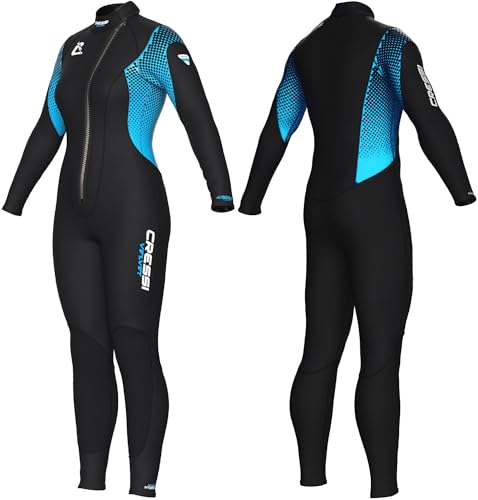 CRESSI Desde 1946 Velvet Lady  Traje Monopieza Mujer Neopreno Biforrado 3mm Ultra Stretch con Cremallera Diagonal Frontal para Ponerse y Quitarse Fácilmente Negro/Turquesa M/3