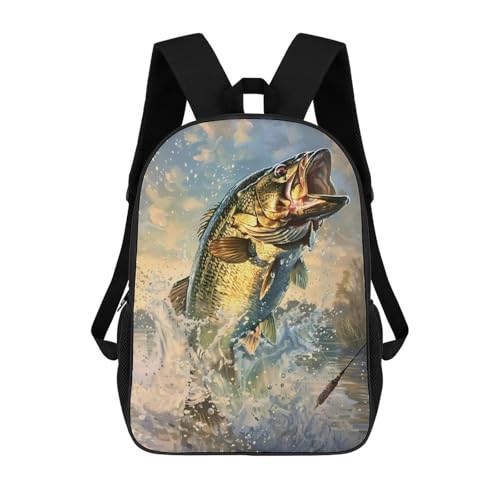 Bass Fish Classic 17 Inch Backpack Travel Daypack Casual Shoulder Bag with Adjustable Strap for Men and Women