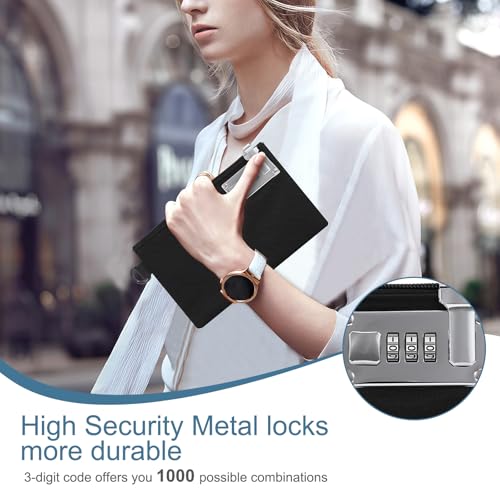 2Pcs Lockable Money Bag, 5.3 x 8.3 Inches Cash Bag with Lock, Nylon Locking Bank Pouch Portable Travel Money Pouch, Jewelry, Passports, Medicine, Credit Cards (Black & Grey)3