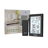 BALDR Wireless Thermometer Weather Station- Home Wireless Weather Stations for Indoor & Outdoor Uses - with Temperature Monitor, Humidity Gauge, Time & Date Display, White Blacklight LCD (Black)