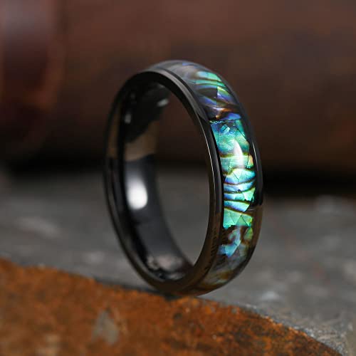 THREE KEYS JEWELRY Womens Titanium Carbide 4mm/6mm/8mm Abalone Shell Inlay Unisex Wedding Bands Rings for Women 4mm Comfort Fit Vintage2