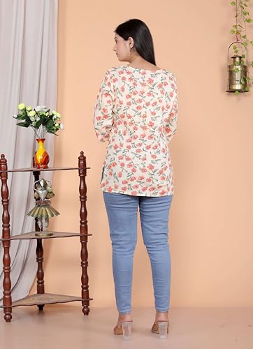Image of NUVIRA Women's Rayon Printed Short Kurti Stylish Kurta for Women Trendy Short Kurta for Daily & Office Wear PR27 White