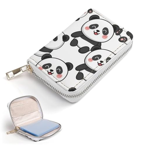 Womens Pu Leather Credit Card Holder Wallet, Compact Slim Zipper Card Organizer Cute Panda Cardholder Protector Case with 20 Slots2