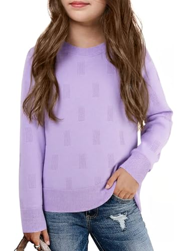 Image of Haloumoning Girls Knit Sweaters Casual Long Sleeve Textured Pullover Tops Kids Loose Fit Comfy Fall Clothes 5-14 Years