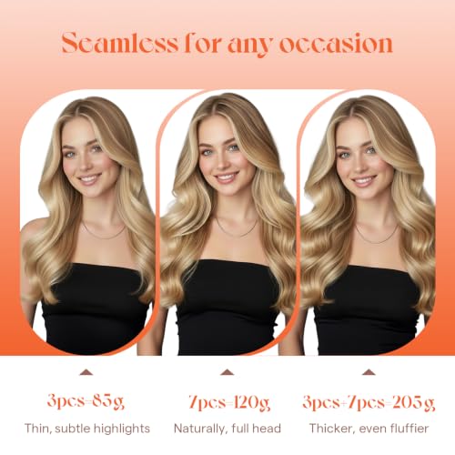 Image of Sunny Hair Clip in Hair Extensions Real Human Hair Blonde 24inch Remy Hair | Clip on Human Hair Extensions, Long Hair Transformation and Fuller Hair, Easy to Style for Vocation Beach Look 120g
