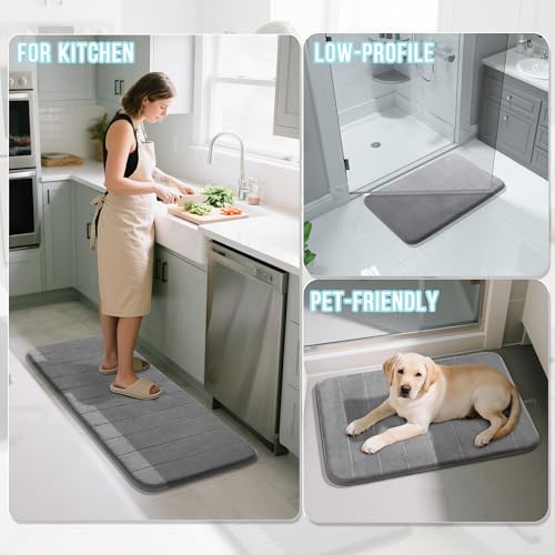 Image of onlyeasy Large Memory Foam Bathroom Mat 2 Pieces Set, Non Slip - Super Water Absorption Soft Bath Mats Rugs,Thick, Dry Fast, Machine Washable for Bathroom Floor Rug, 17x24+44.1x24 Inches, Grey