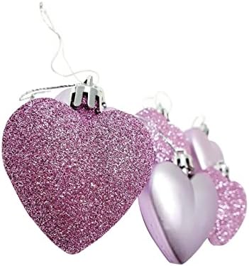 6 Blush Dusty Pink Heart Shaped Bauble Hearts Christmas Baby Pink Ornament Hanging Tree Decorations Glitter Matt