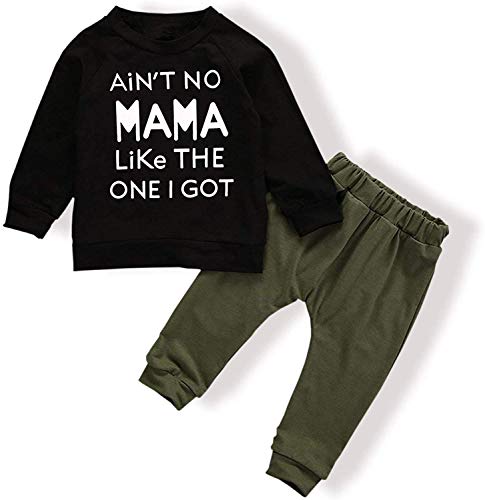 Toddler Baby Boy Clothes Long Sleeve Funny Letter Sweatshirt Top + Camouflage Pants Summer Breathable Outfit Set (F-Black, 2-3 T)