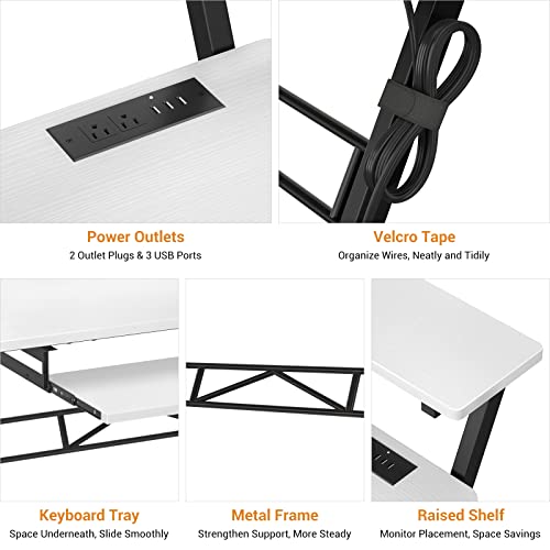 Armocity Music Studio Desk Production Workstation - Recording Studio Desk for Producer with Power Outlet, Studio Workstation for Music Recording, Home Studio Table Desk, White