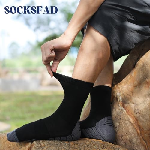 Merino Wool Mens Socks Hiking, Crew Socks for Men Cushioned Arch Support Running Athletic 9-144